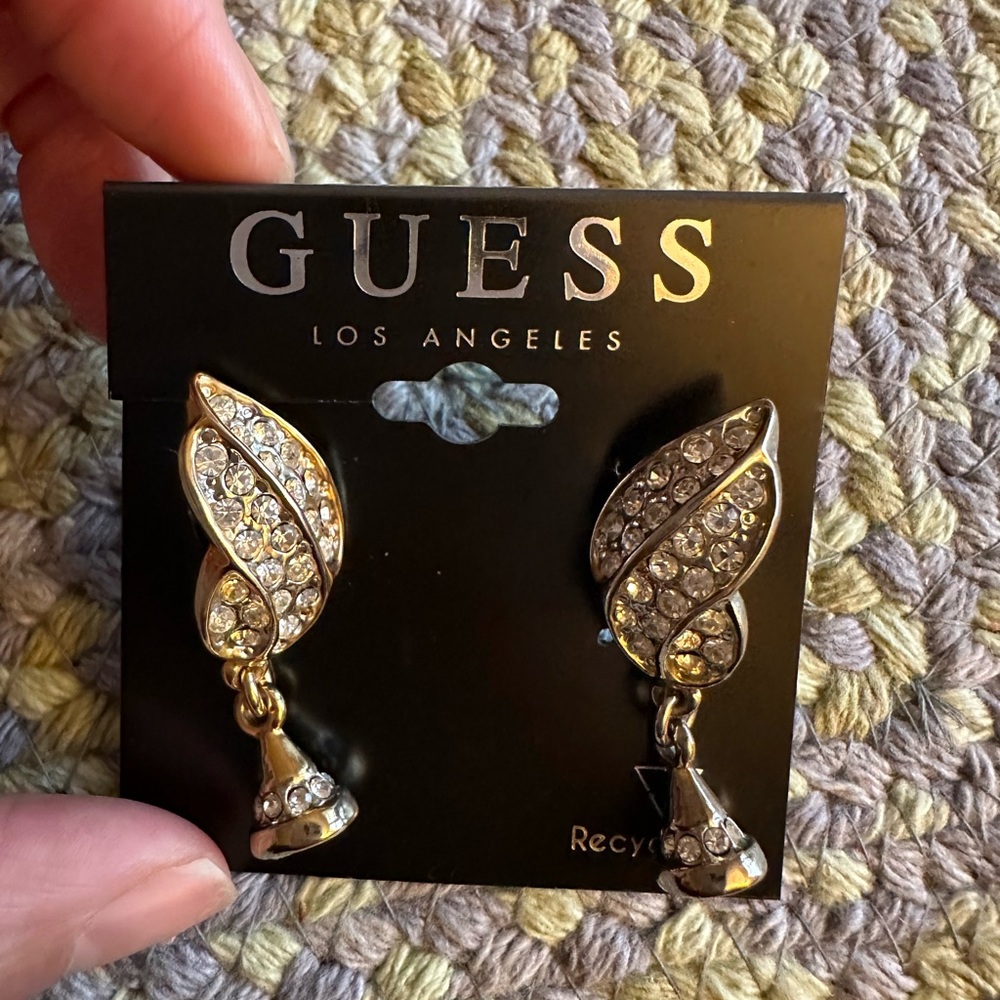 Guess earrings gold tone diamonds paved torch drops